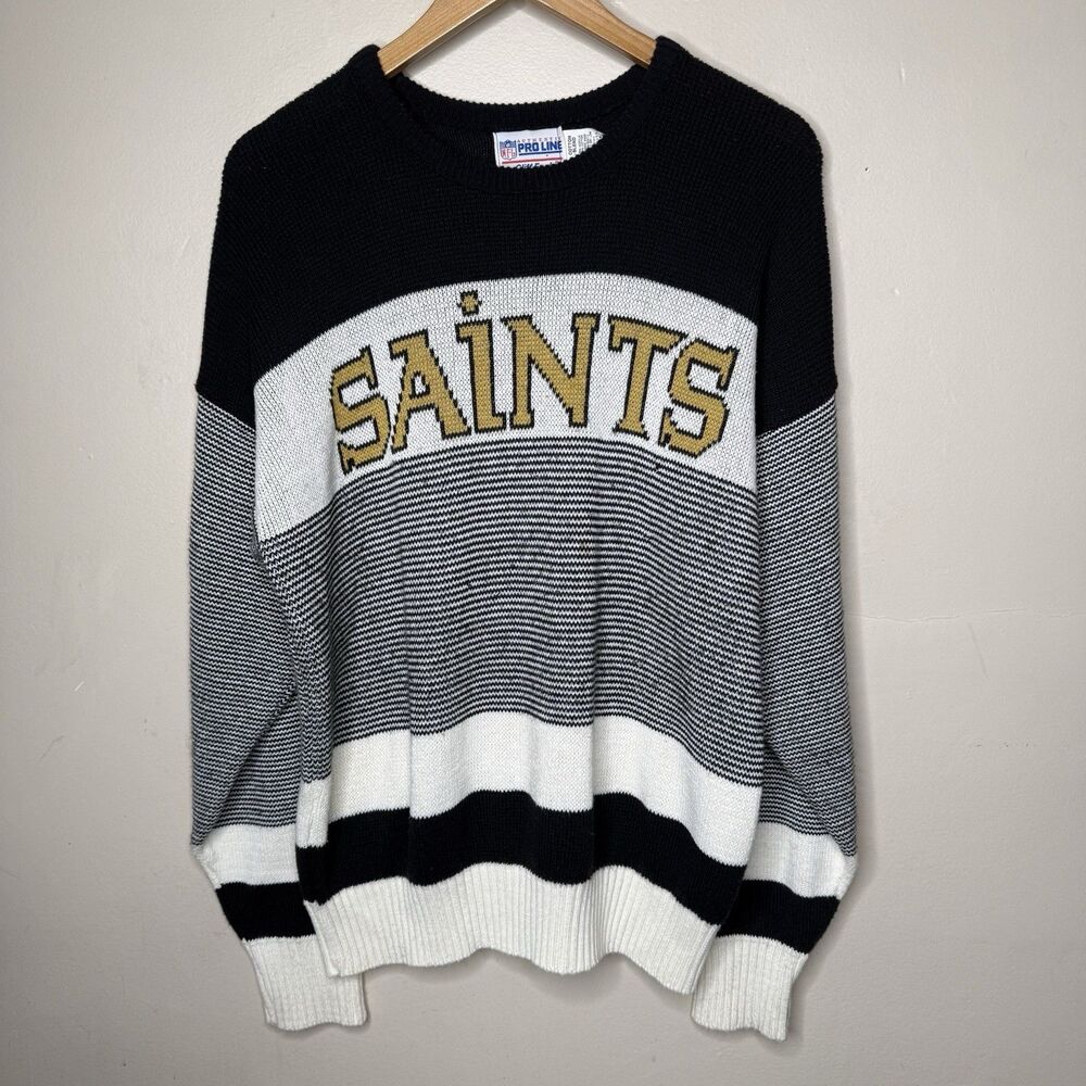Vintage New Orleans Saints Sweater Cliff Engle NFL Pro Line L-XL 80s 90s USA